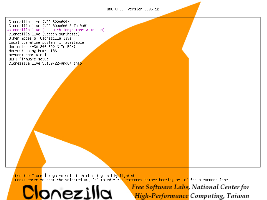 clonezilla boot screen